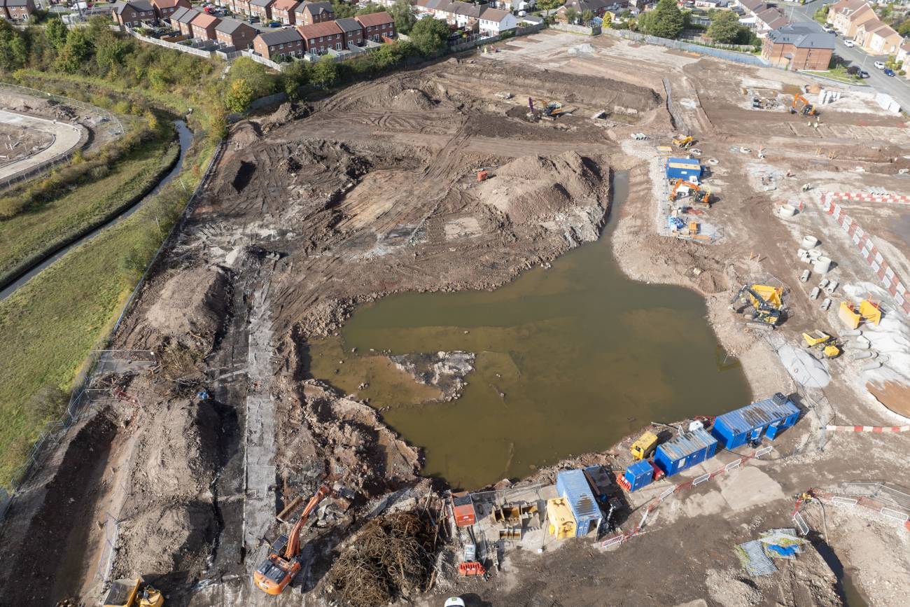 Drone photo of a construction site showing remediation works