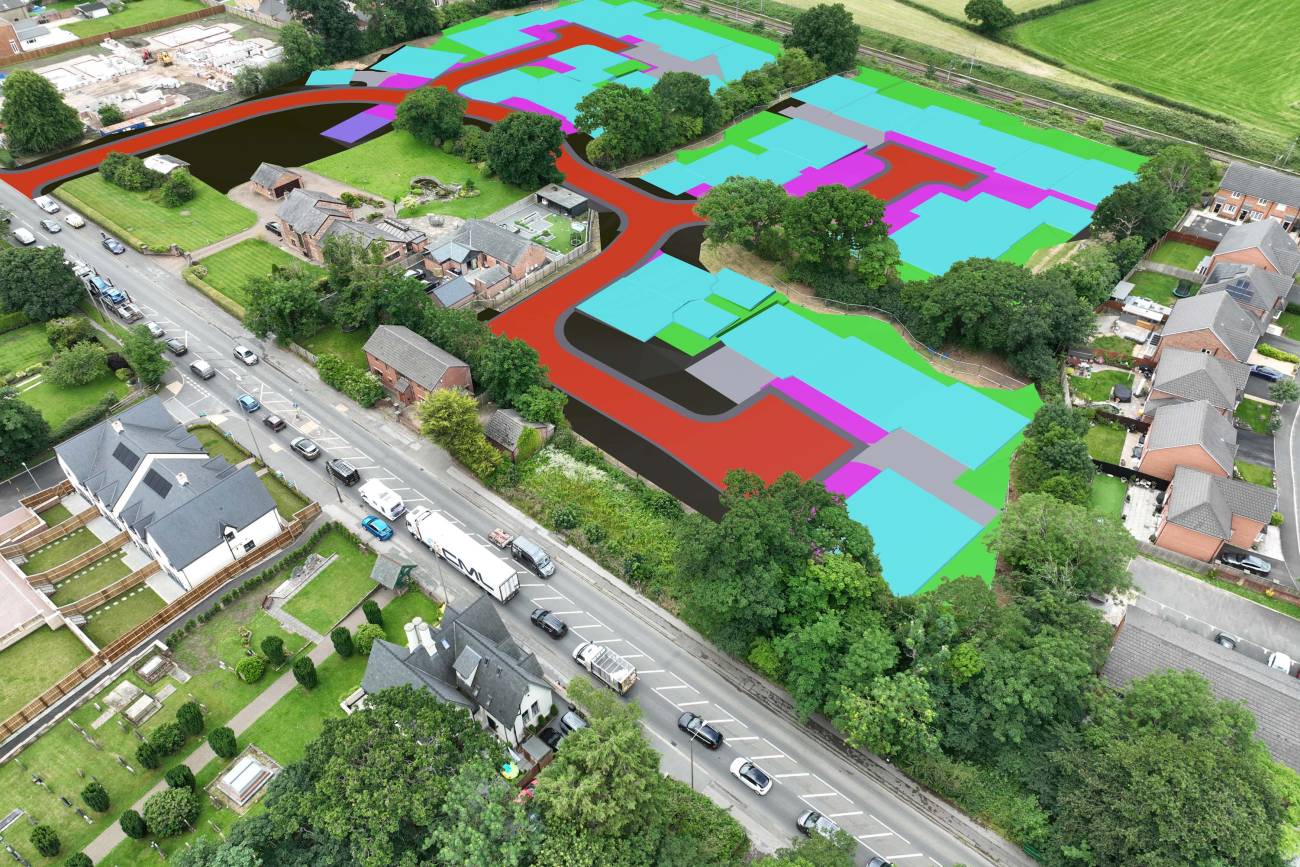 Drone photo of a housing estate showing volumetric analysis